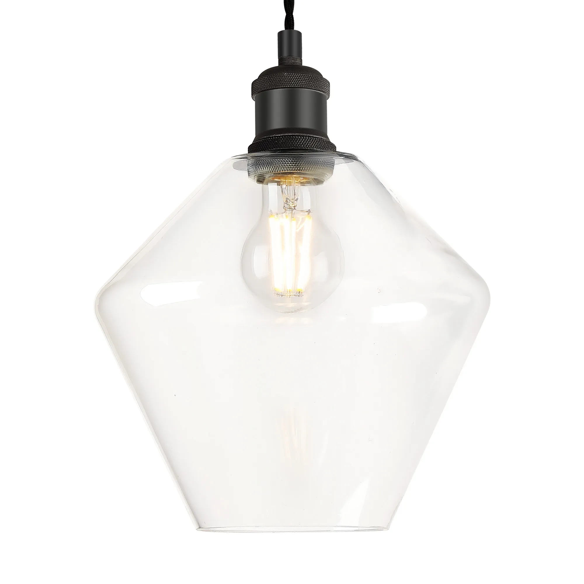 Cawdor Single Pendant, 1 Light E27, Matt Black/Black/Amber Diamond Glass DK1139  Deco Cawdor
